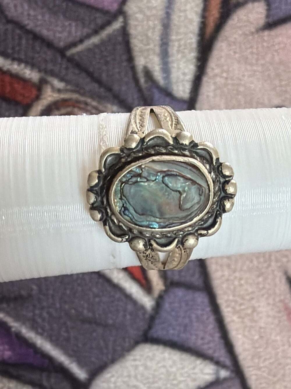 Vintage Taxco Mexico Sterling Silver Abalone Shell Poison Ring value~200$